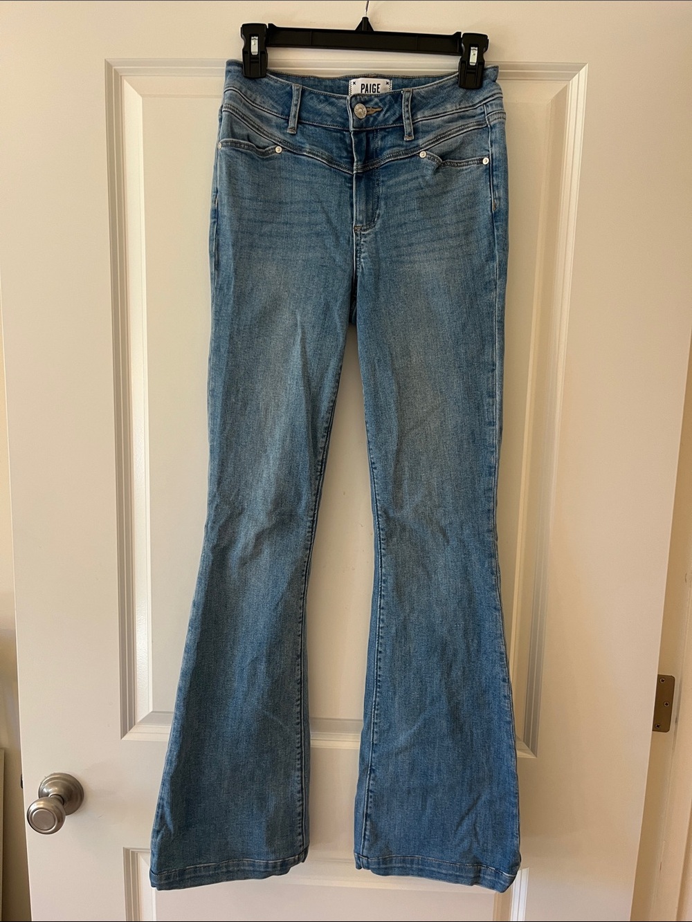 PAIGE High Rise Bell Canyon size 26 Light Blue Bootcut Flare Jeans for Women